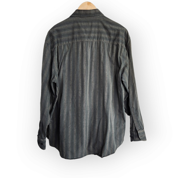 Vintage Bill Blass Green Striped Button Down Shirt Cotton L - Picture 6 of 8